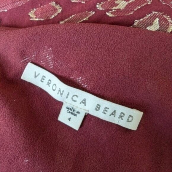 Veronica Beard Leighton Dress 4 Red Silver Metallic Leopard Print Midi Cocktail - Picture 7 of 8